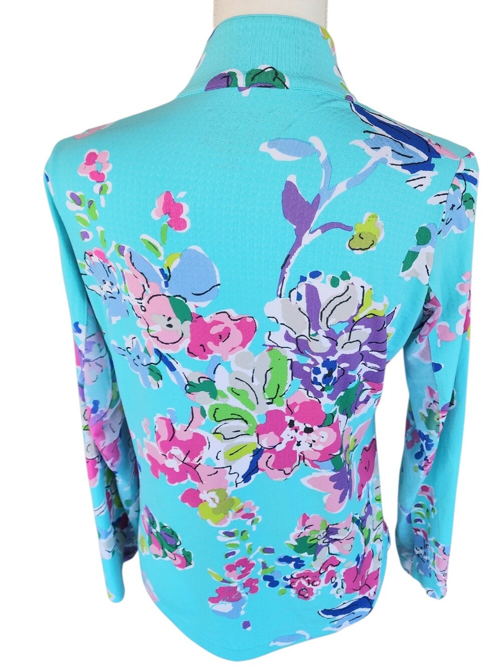 IBKUL Aqua Floral Mock-Neck Long Sleeve Top - Picture 5 of 9